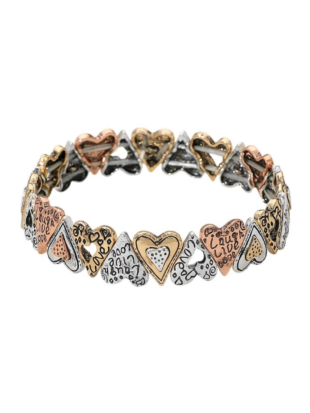 Tigerstars Multi Tone Message Vintage Metal Heart Stretch Bracelet